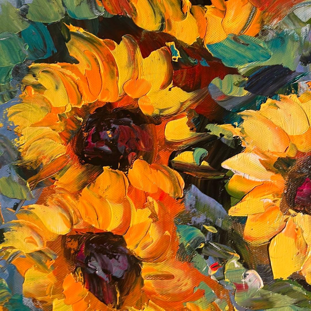 手書き油絵 ひまわり 額付 肉筆絵画 インテリア 油彩画