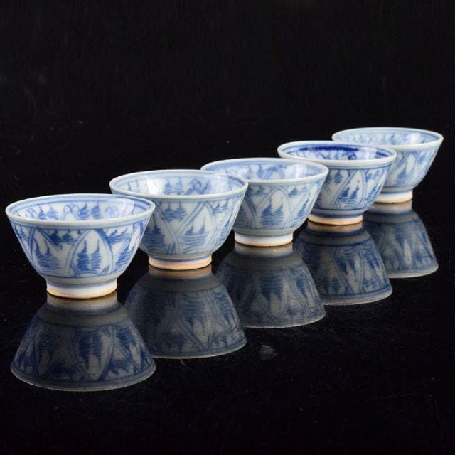 煎茶道具　五良太甫呉祥瑞　染付　煎茶碗　五客