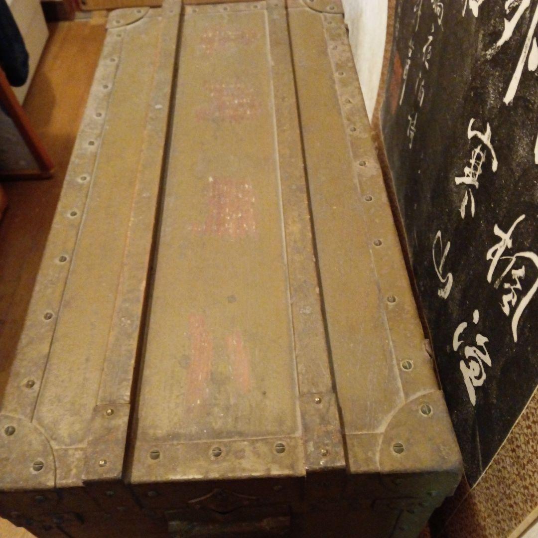 旧日本帝国陸軍稀少レア日清日露〜太平洋戦争当時物重厚古鉄金具留付木製軍装備軍隊箱