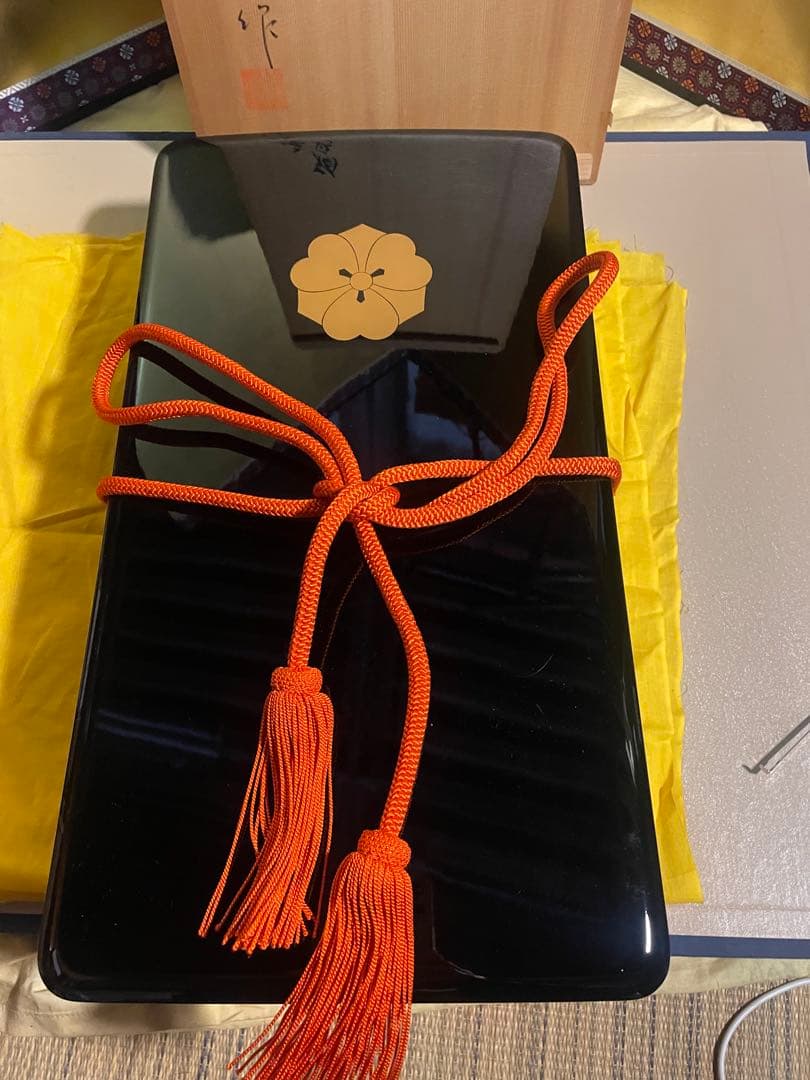 新品　保管品　輪島塗　慶塚漆器工房　定紋蒔絵　免状筥　文庫　共箱　黄色袋付き