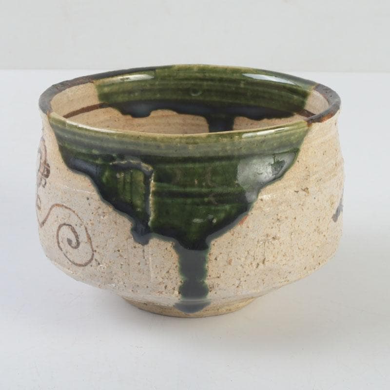 茶道具　人間国宝　荒川豊蔵作　織部　茶碗　共箱　V　9619