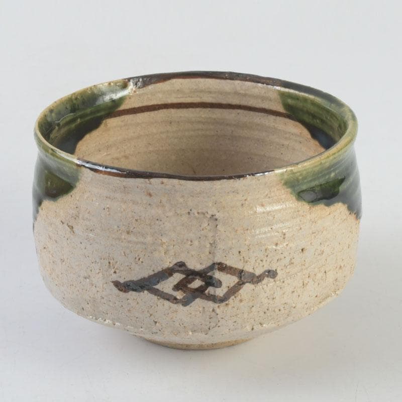 茶道具　人間国宝　荒川豊蔵作　織部　茶碗　共箱　V　9619