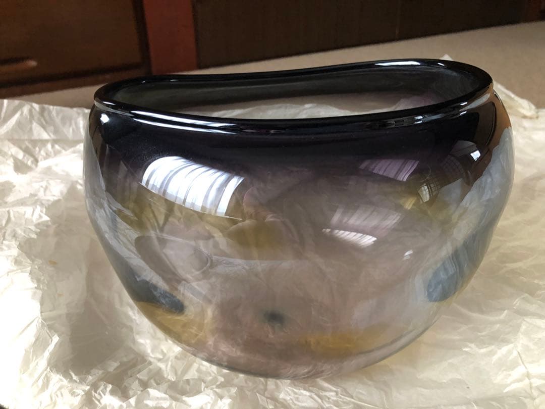 益田芳徳氏作　硝子の水指　共箱入