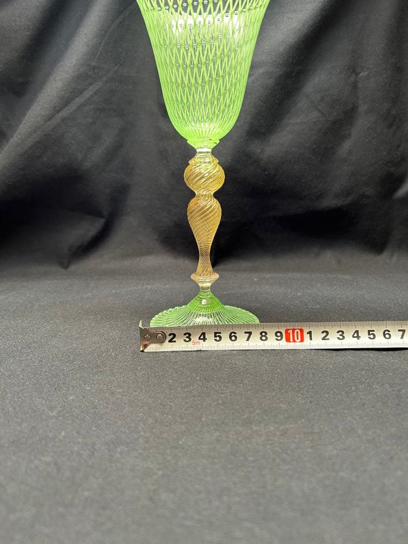 ベネチアングラスSeguso緑色網目模様ガラスカップ