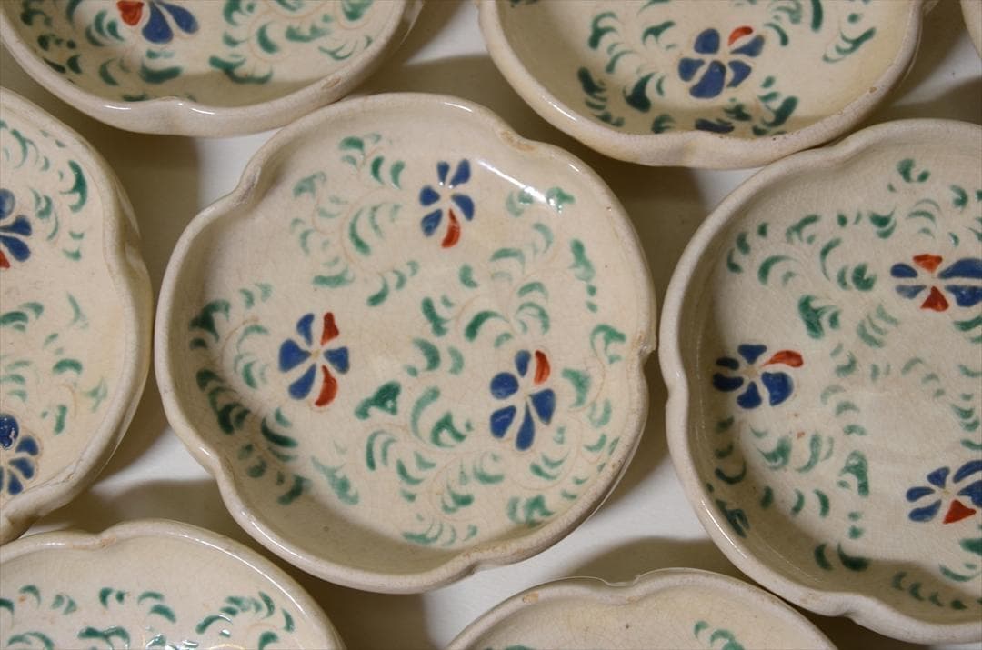 明治時代　京焼　色絵花唐草小皿　骨董品　アンティーク　食器