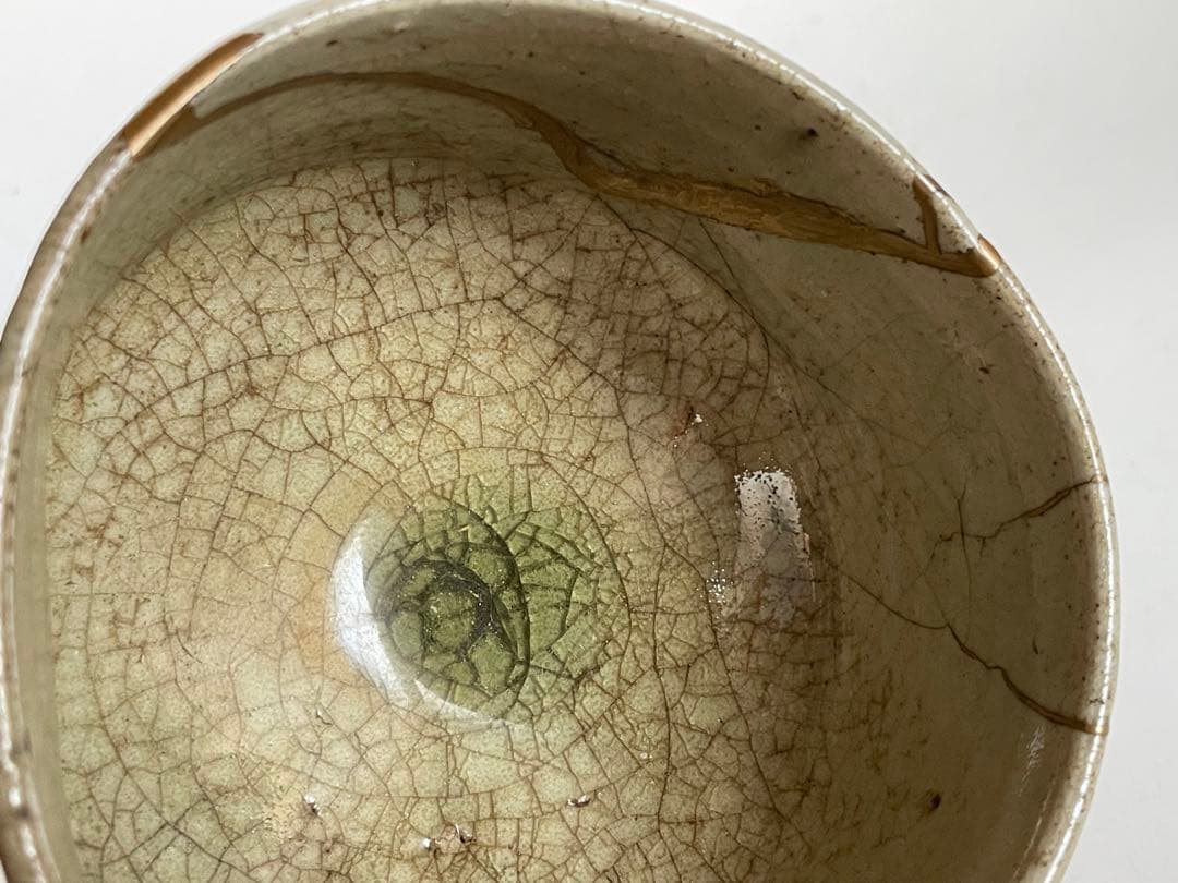 骨董　アンティーク　黄瀬戸　茶碗　金継ぎ　御深井焼　共箱　銘雨後