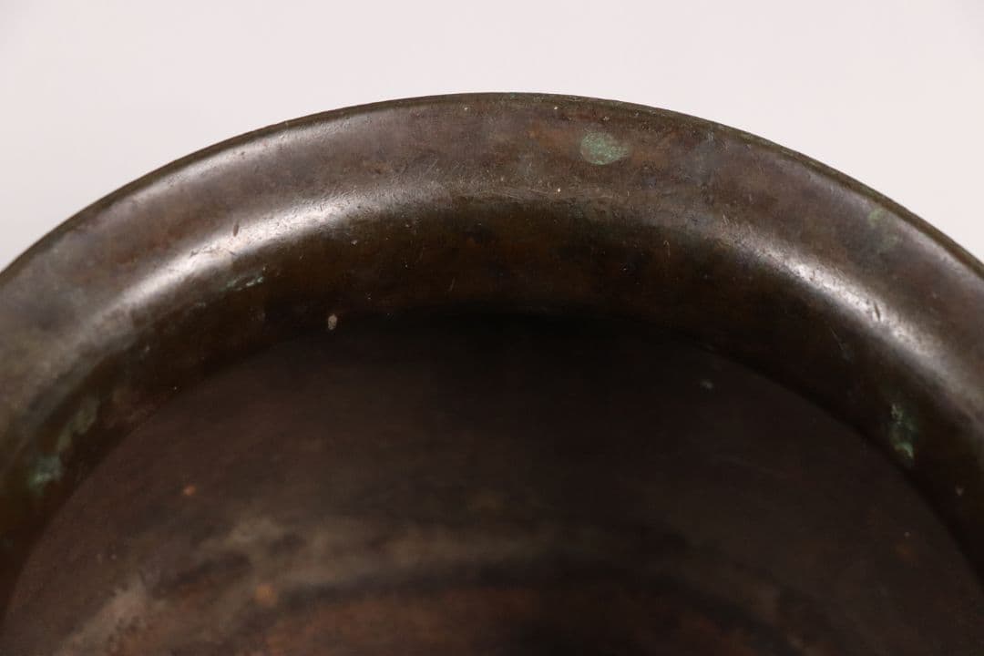 龍文堂 古銅 建水 こぼし 茶道具 煎茶 蝋型鋳造 中国 銅製 時代【MA461