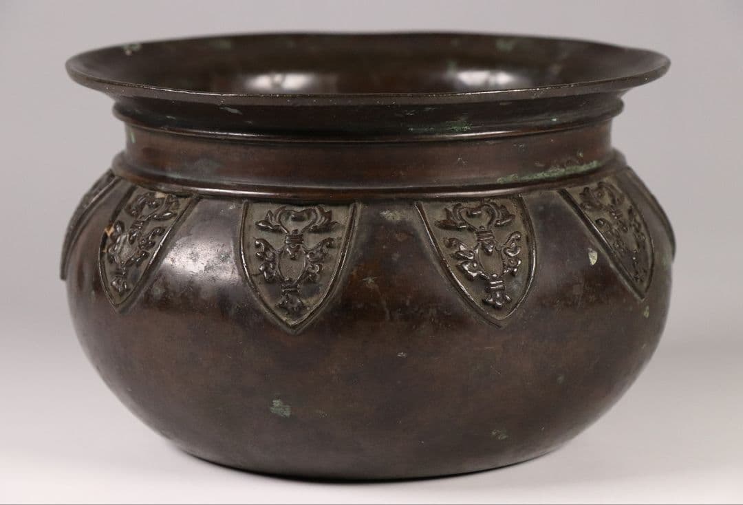 龍文堂 古銅 建水 こぼし 茶道具 煎茶 蝋型鋳造 中国 銅製 時代【MA461