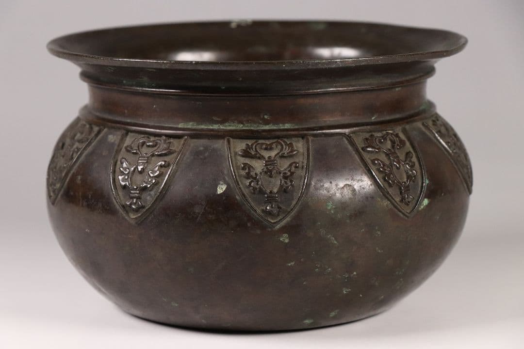 龍文堂 古銅 建水 こぼし 茶道具 煎茶 蝋型鋳造 中国 銅製 時代【MA461