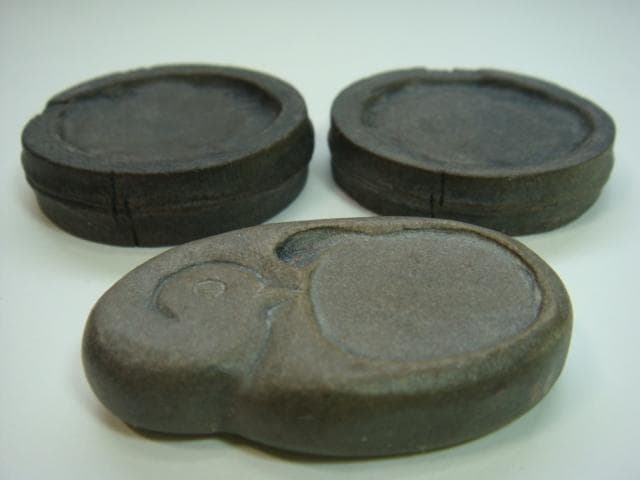 硯■古い小さい硯石 墨 中国 唐物 3個セット 箱付 書道道具 古民具 古美術■