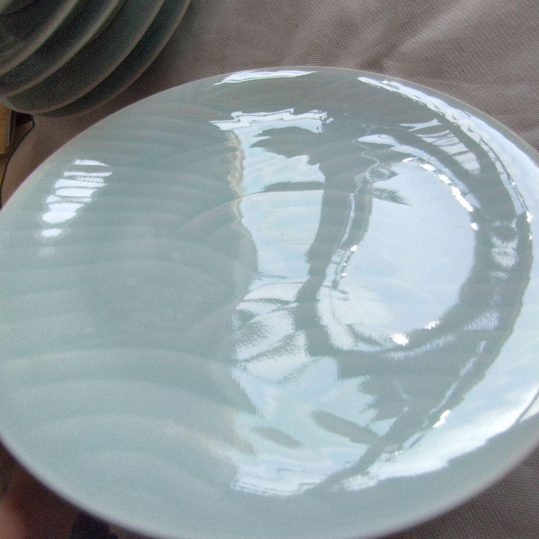 人間国宝　快山窯　塚本快示　青白磁　青海波紋皿６枚
