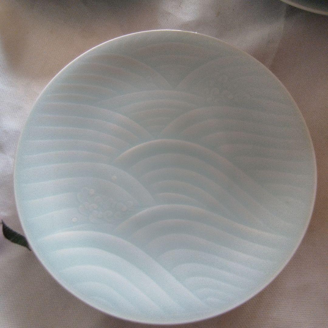 人間国宝　快山窯　塚本快示　青白磁　青海波紋皿６枚