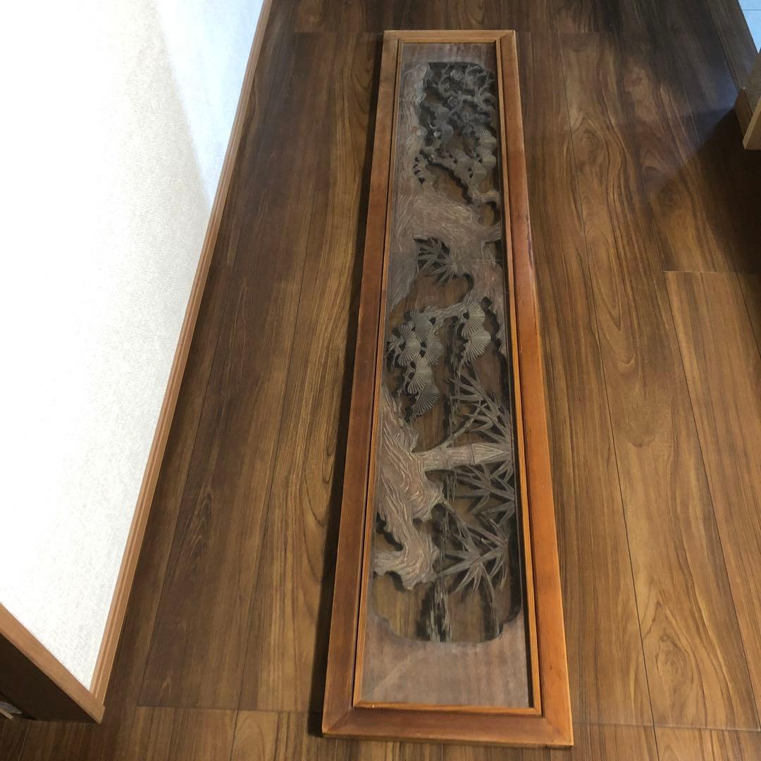 欄間　ガラス付き　和室　アンティーク　コレクション　古民家　オブジェ　木彫り