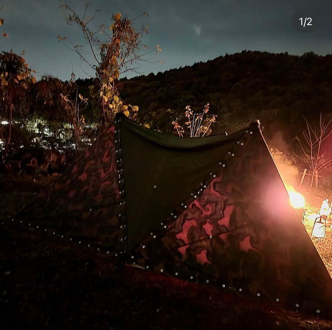 【軍幕屋】Ｂ級品3枚+デッドストック1枚★ノルウェー軍カモⅡテント★ポール8本付