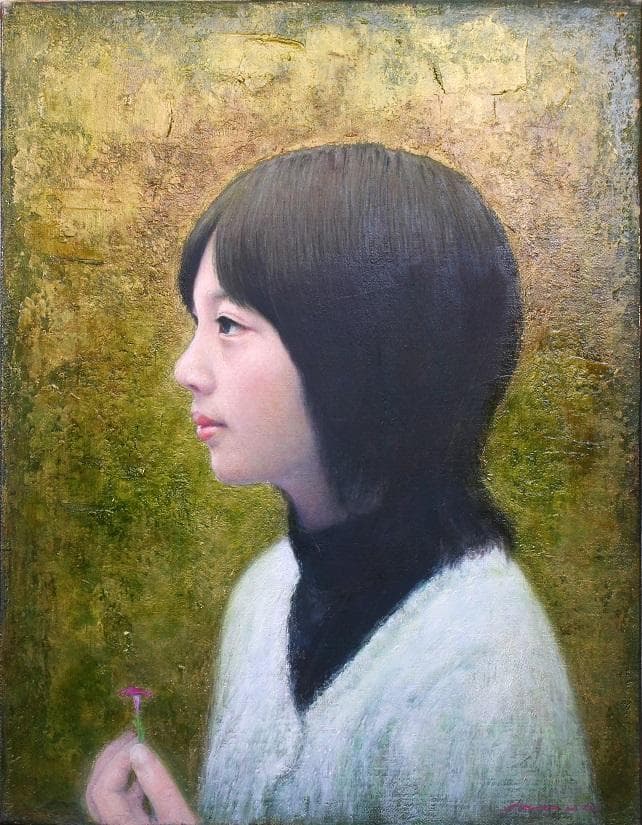 井上司「白いセーター」油彩画 F6号(40.9×31.8㎝)