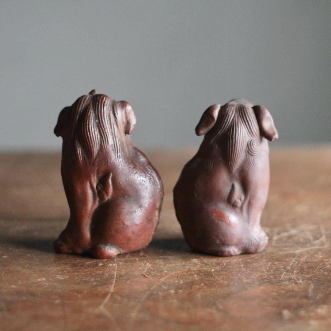 獅子と狛犬 陶人形 備前焼 古道具 アンティーク オブジェ