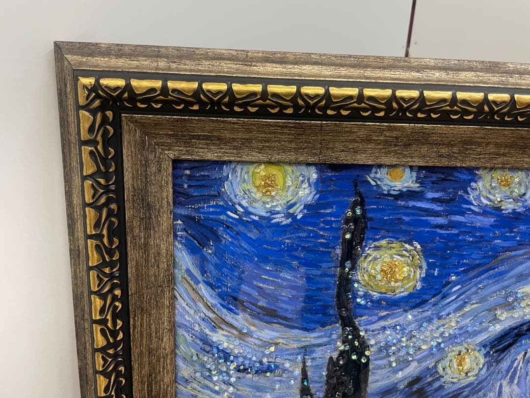水晶絵　ゴッホ　「星月夜」　アートパネル　クリスタル　立体　絵画　アート　額縁