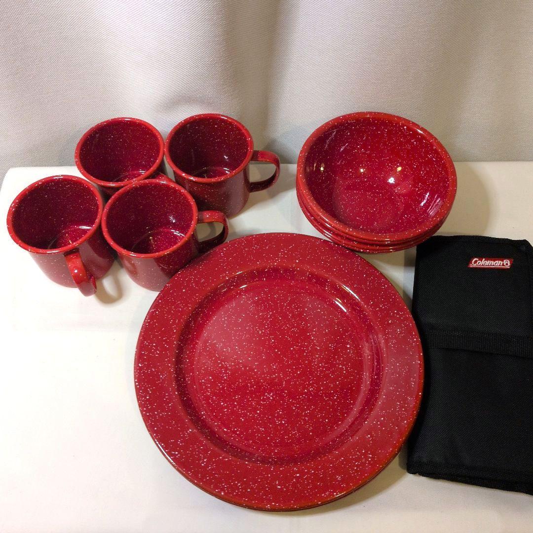 未使用 コールマン Coleman テーブルウェアセット キャンプ用食器 レッド