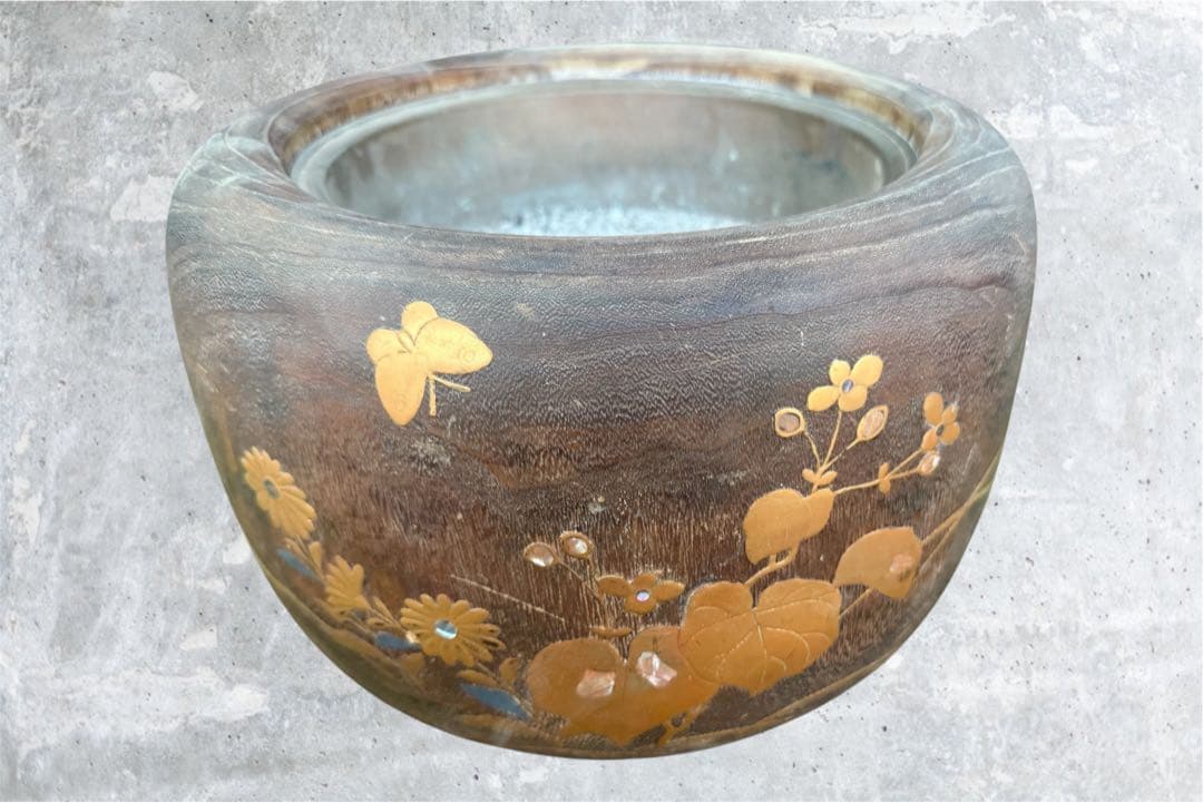 ま*ん様 木製火鉢 金箔装飾付き