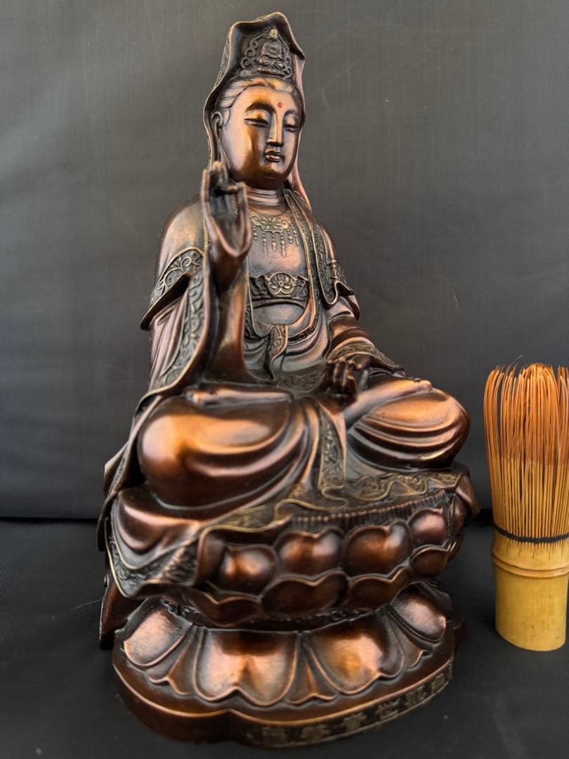 観音 菩薩 銅製 仏像 彫刻 置物 開運 風水 骨董　インテリア　アンティーク