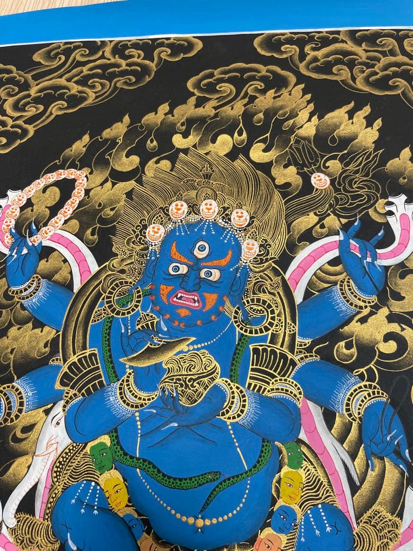 《 チベット密教　1点物 》 手描き　曼荼羅　マハーカーラ　大黒　仏教　密教　②