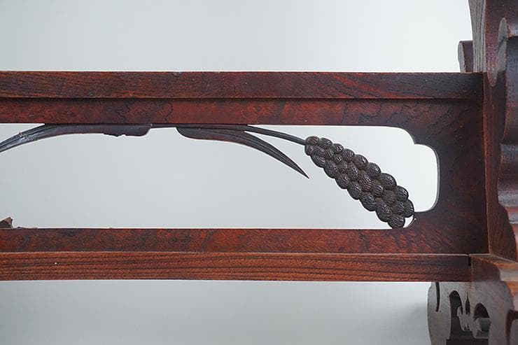 時代木彫刀掛け　稲穂透かし五本掛け　日本刀飾り台