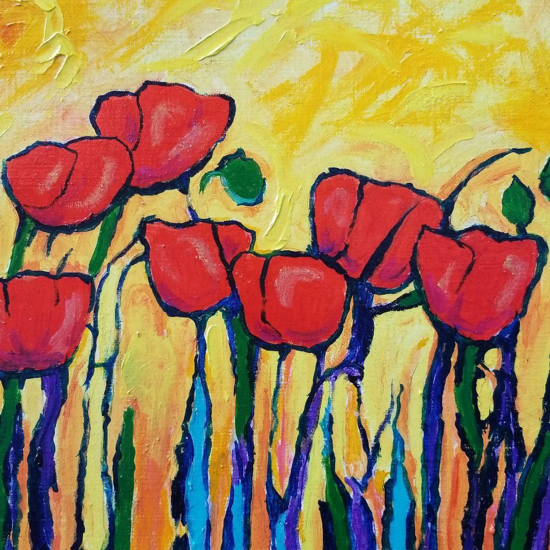 油絵　専用　春を告げる夕焼けのポピー