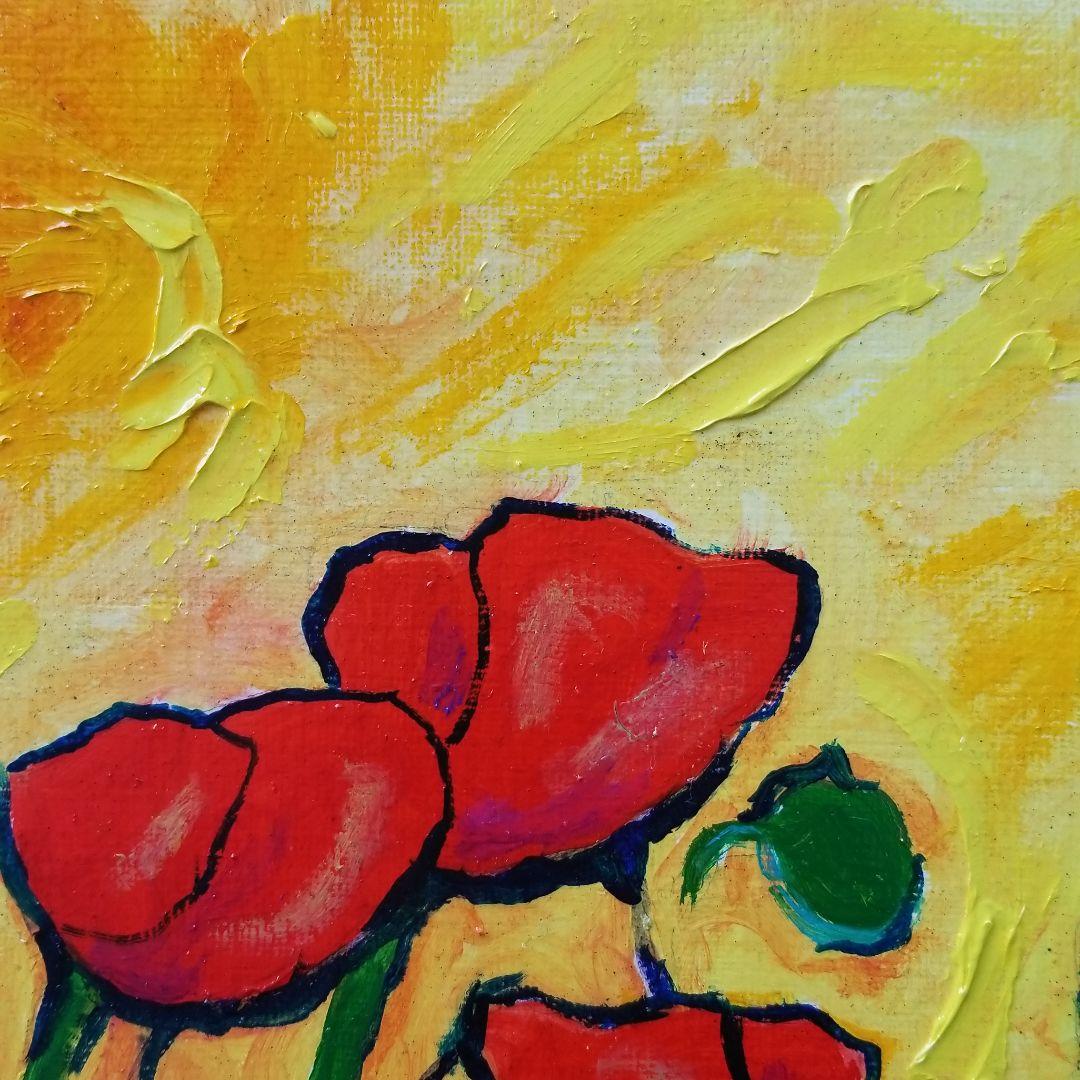 油絵　専用　春を告げる夕焼けのポピー