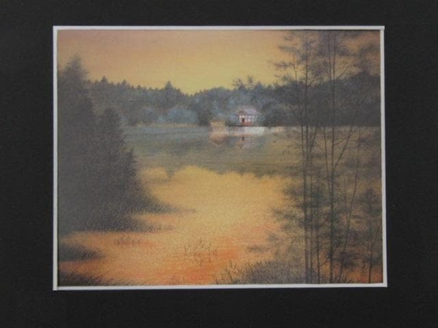 石踊達哉、【石神井三宝寺池残照】、希少な大判額装用画集より、美品