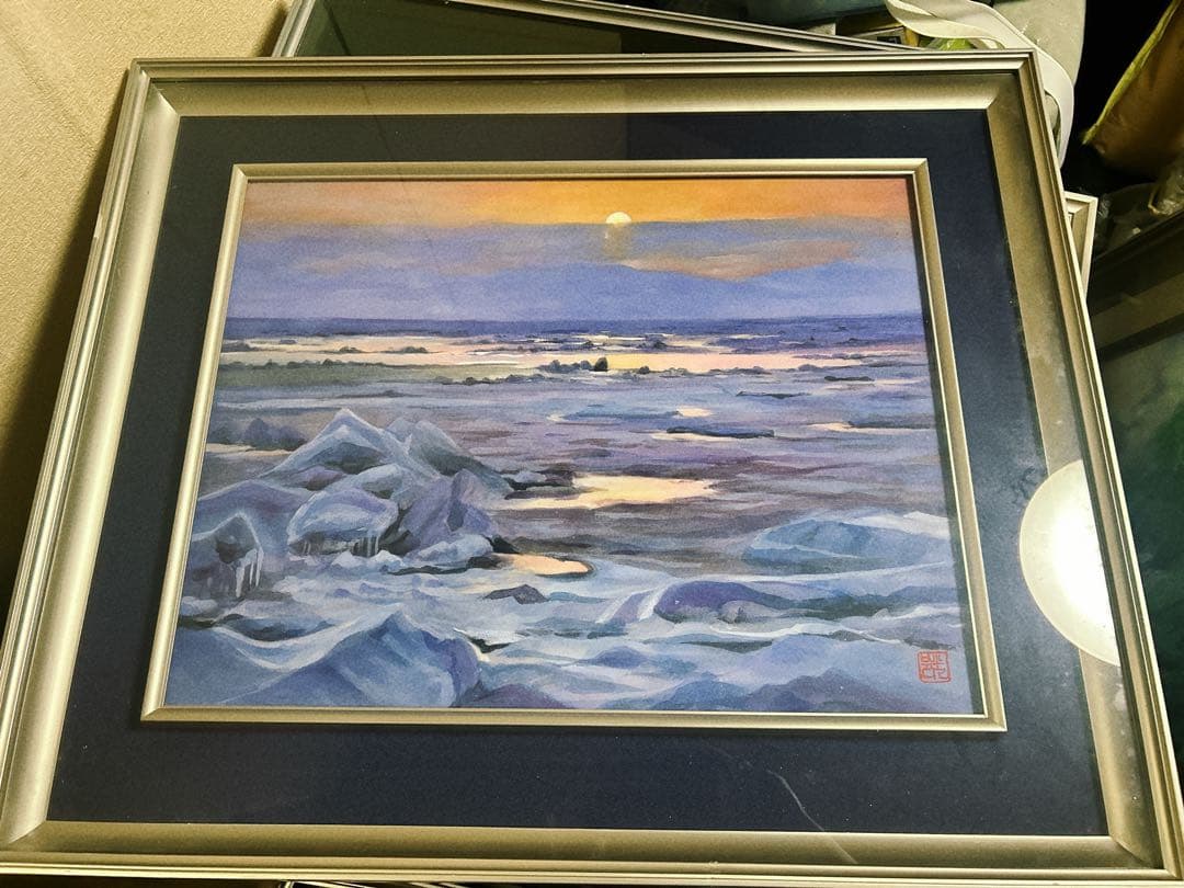 日本画　風景画　額縁入り　飾り絵