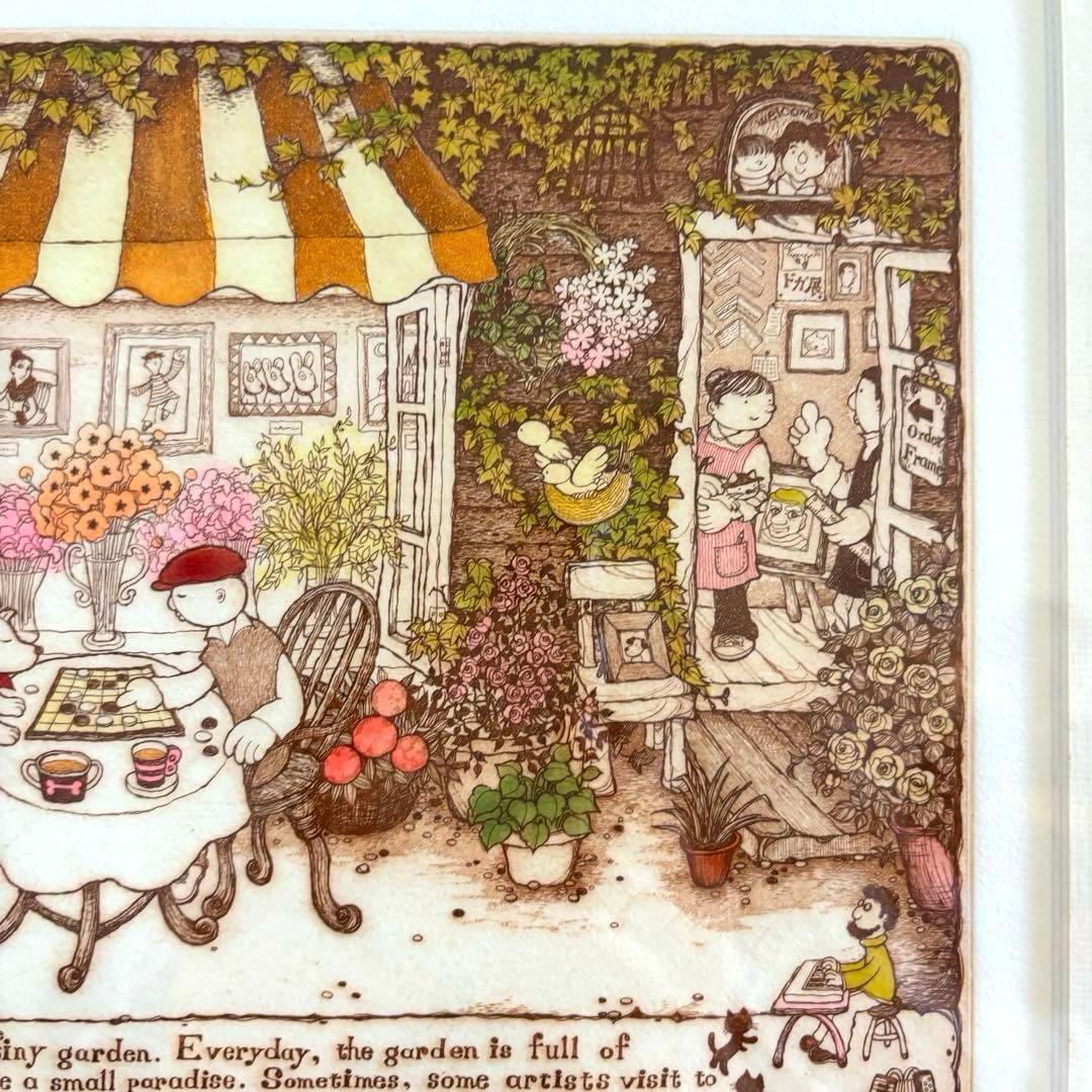 上砂理佳 開かれた大きな窓 エッチング サイン 犬 版画 絵画 インテリア