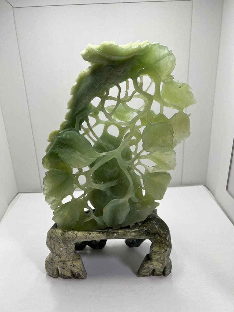 玉雕 翡翠 瓜果 龍 瓢箪彫 彫刻 置物 中国美術 古美術 ひすい ひょうたん