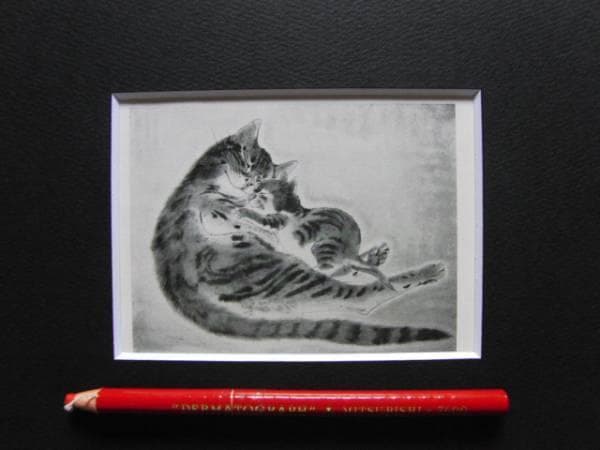 藤田 嗣治、猫１、1929年発行・骨董画集画、新品額装