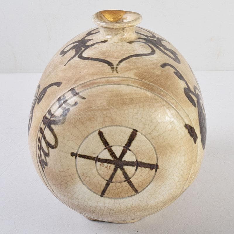 朝鮮美術　李朝　高麗白磁　鉄絵草文　俵壷　扁壷　F　R9071