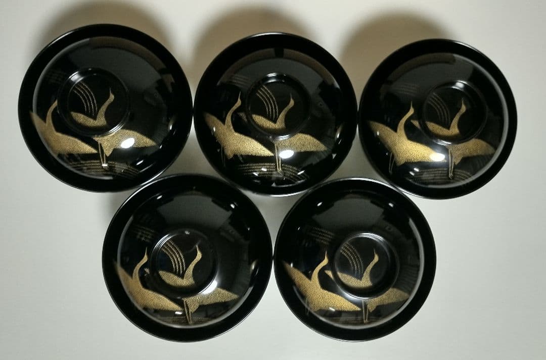 輪島塗　千羽鶴沈金　吸物椀　5客セット　作家もの　 三谷吾一