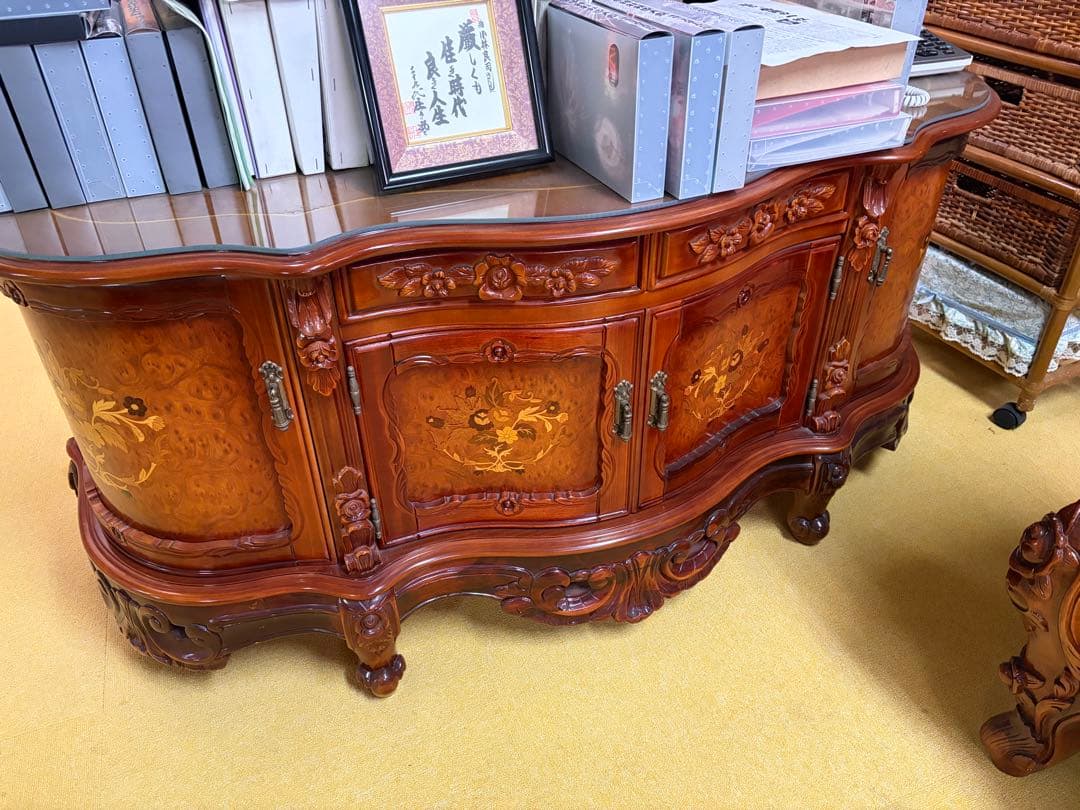 西洋家具 花柄インレイ 木製