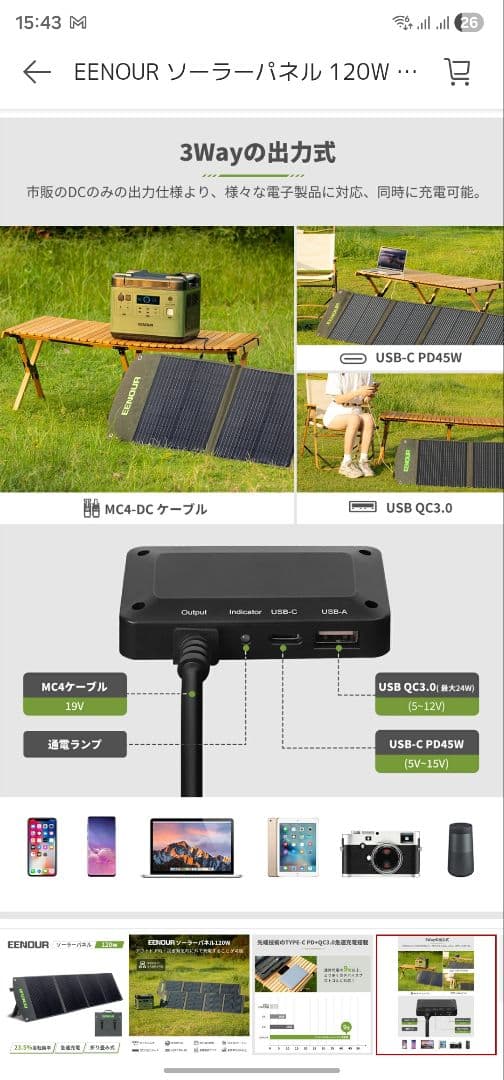 EENOUR ソーラーパネル 120W