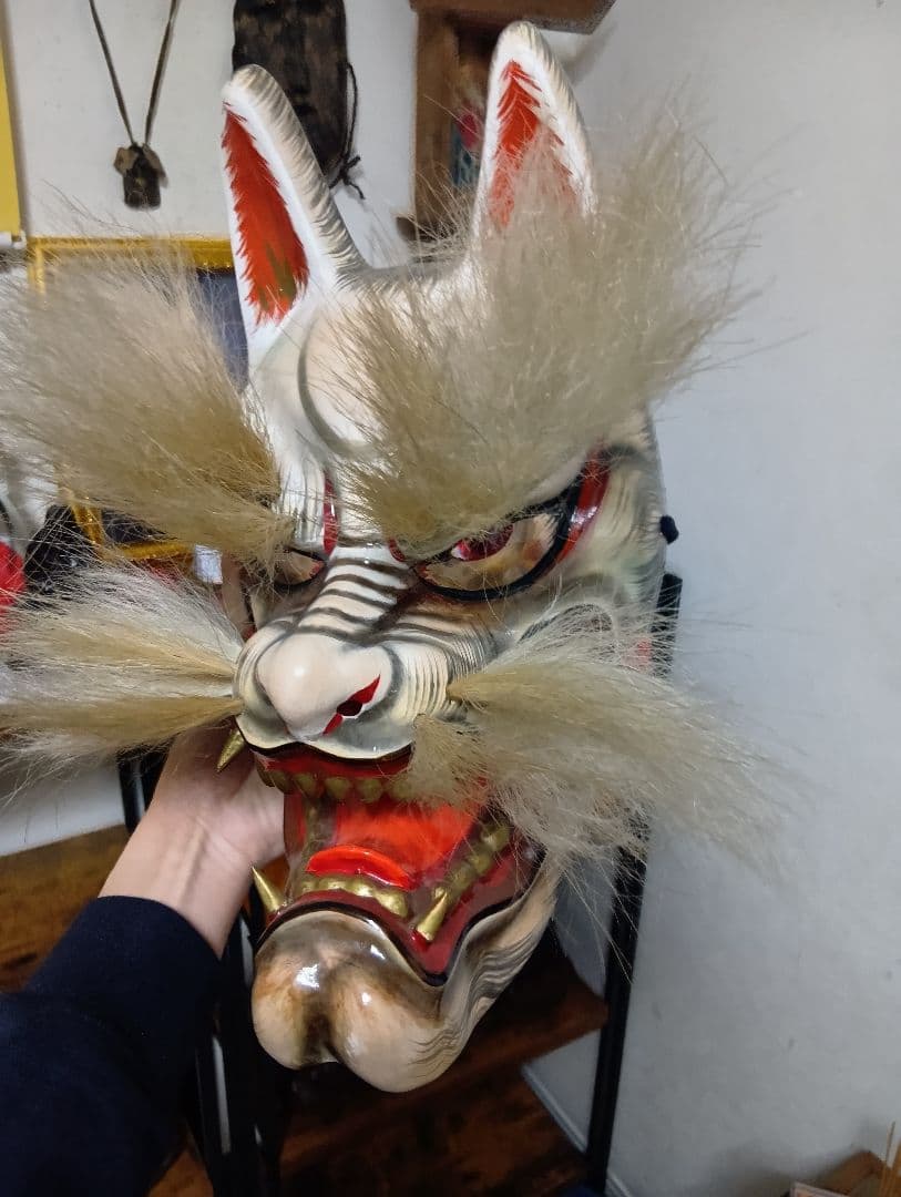 (最終値下げ)石見神楽面 柿田勝郎作 狐面 神楽面 伝統芸能