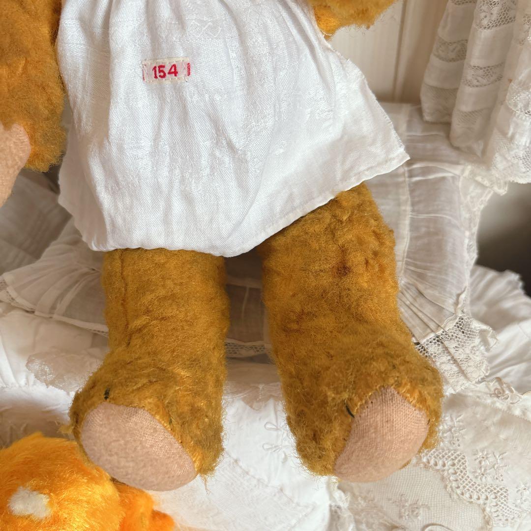 最終ʕ•ᴥ•ʔ アンティークベア　ボネエプロン付き　アンティークテディベア