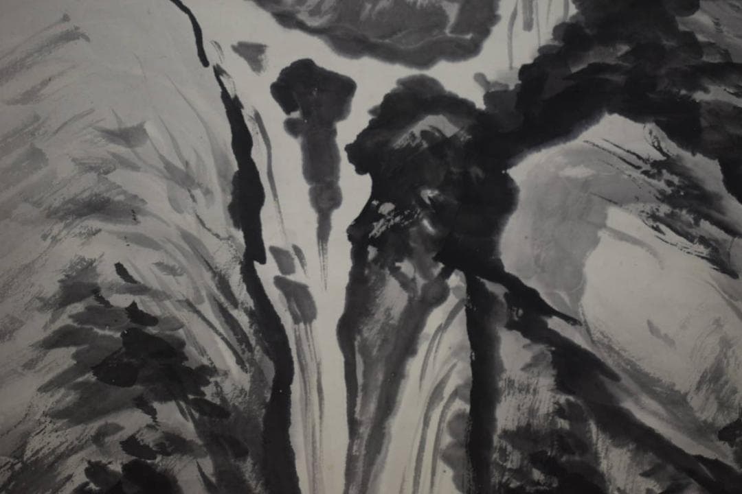 真作/青雲/瀑布画賛/滝画賛/桐共箱付/布袋屋掛軸HJ-906