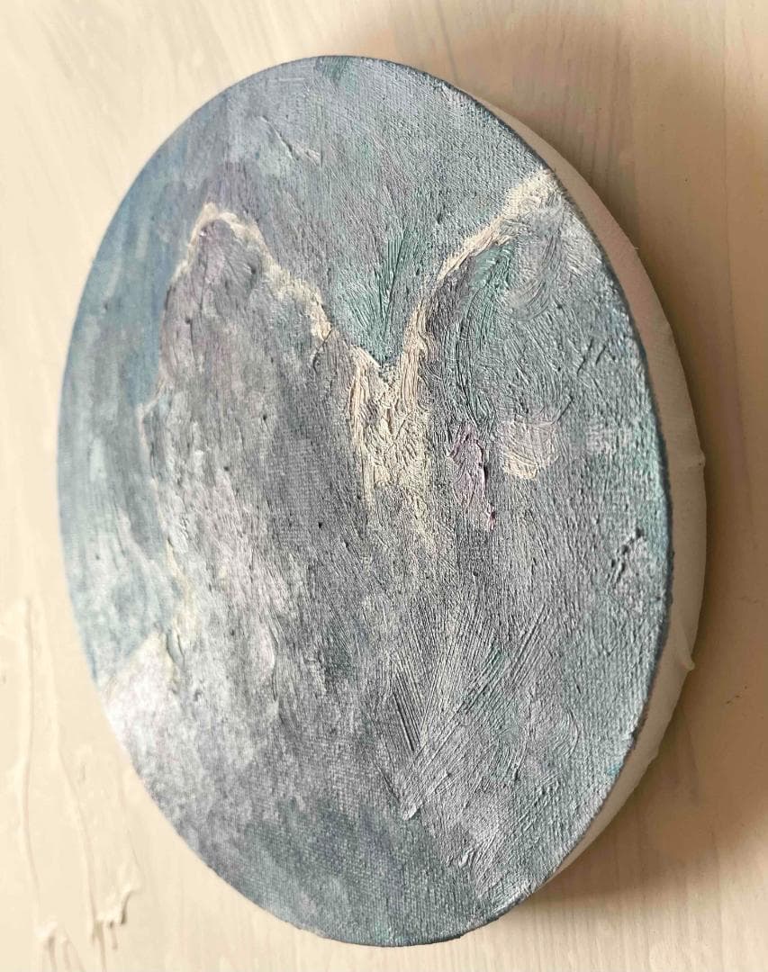 直径20㎝「画家の家の上空4」油彩・絵画・原画・丸形・アートパネル