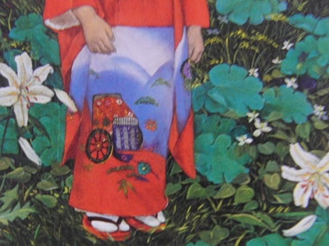 山本貞、【童女盛装I】、希少な額装用画集より、状態良好、新品額装付