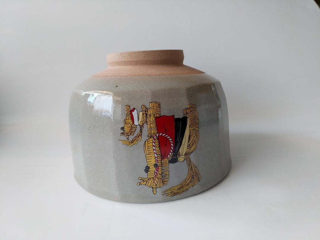 尾高焼 楽山窯 三代 清水日呂志 作 色絵 茶碗 共箱 栞 抹茶碗 茶道具 新品