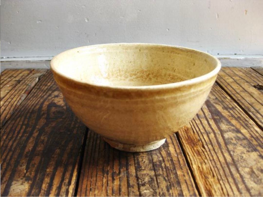 茶碗　坂田泥華　萩焼　茶道具　共箱付　中古　古物　黄色　黄土色　15.06.19