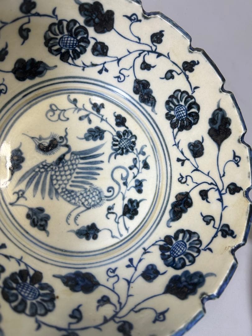 中国古陶器 青花磁器鳳紋 大明正德在銘　旧家蔵出し、古美術、縁起物、一点物ボウル