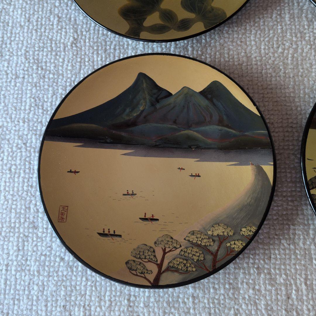 金地　金魚・猪苗代湖デザイン　金色小皿　8枚セット