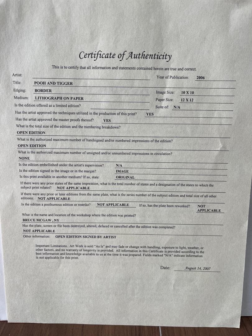 【ディズニー公認作家】アリソン レフコート Pooh & Tigger