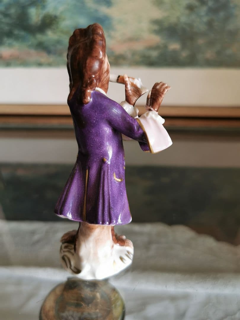 アンティークドイツ 楽隊フィギュリン 笛を吹く正装したモンキー 猿のオーケストラ