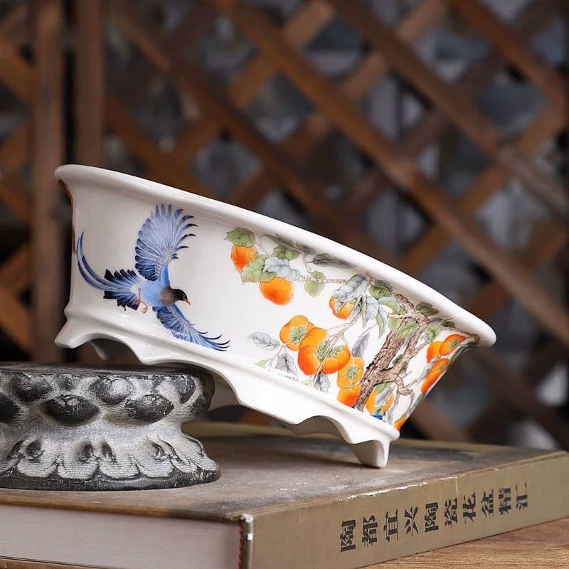 秋柿植栽鉢 盆栽鉢 山野草鉢 多肉植物 植木鉢 小品大品盆栽鉢 陶器鉢置物