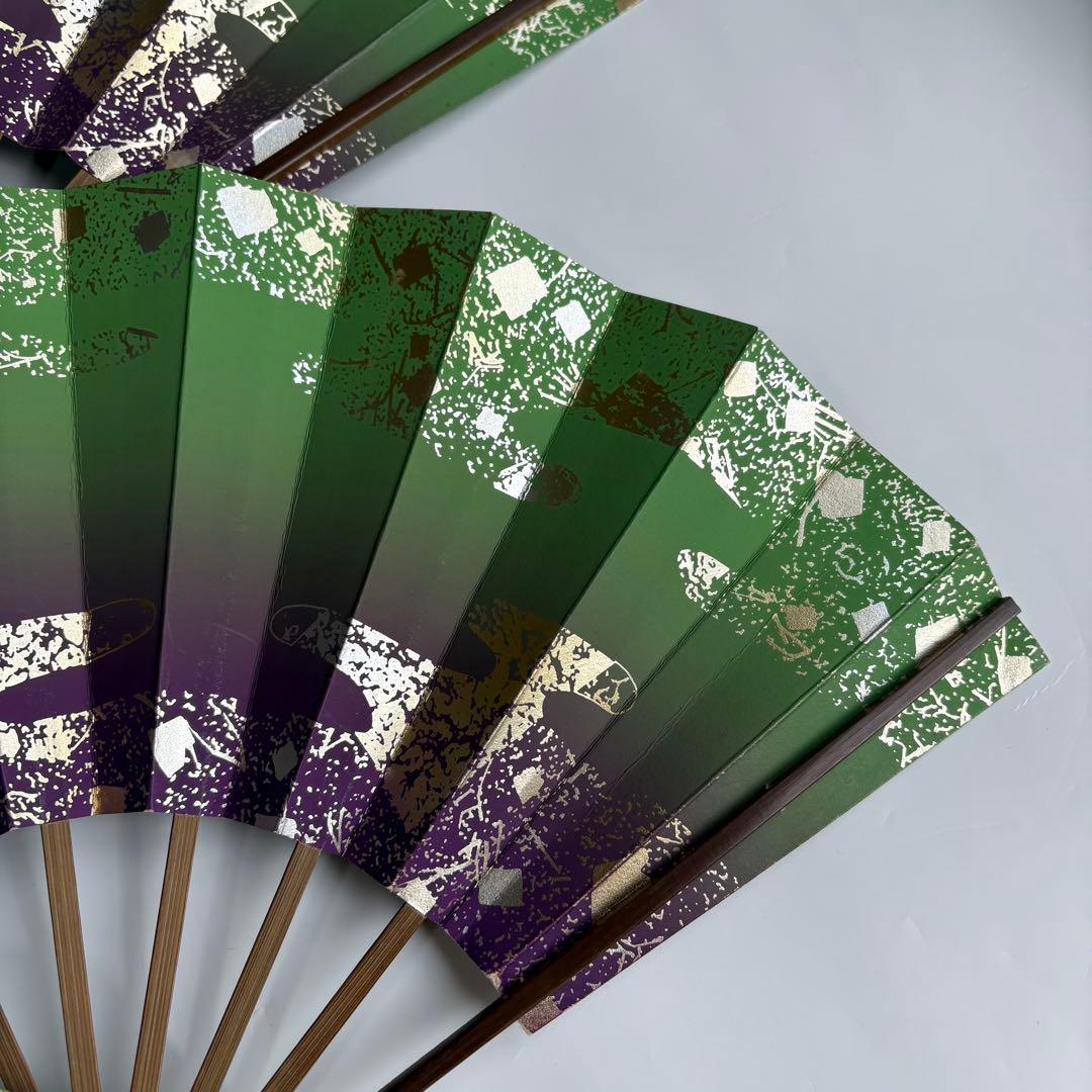(905)舞扇　7本セット　緑　紫　金銀　煤竹